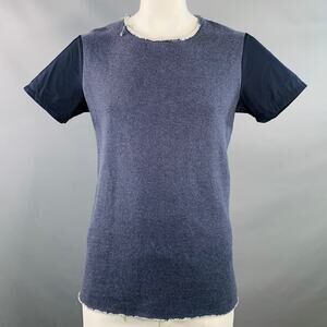 ROCHAMBEAU Size XL Navy White Cotton Polyester Raw Edge T-shirt